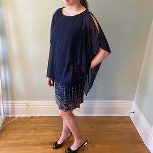 X scape navy blue knee length formal dress